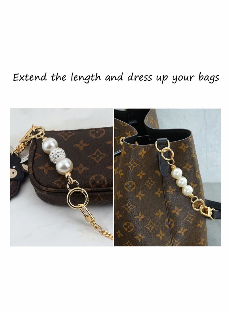 Excefore 2 قطعة من حزام سلسلة المحفظة المزين باللؤلؤ، ملحقات حقيبة اليد لحقيبة الكتف وحقيبة الجسم (ذهبي) - Image 3