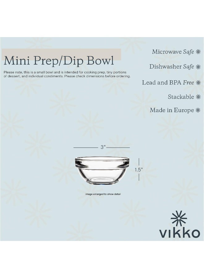Vikko Small Glass Bowls, Set of 6, 3 Inch, Modern, Clear, Solid, 9 Ounce, Microwave & Dishwasher Safe, Round, Kitchenware, Dip & Dessert Bowls - Image 2