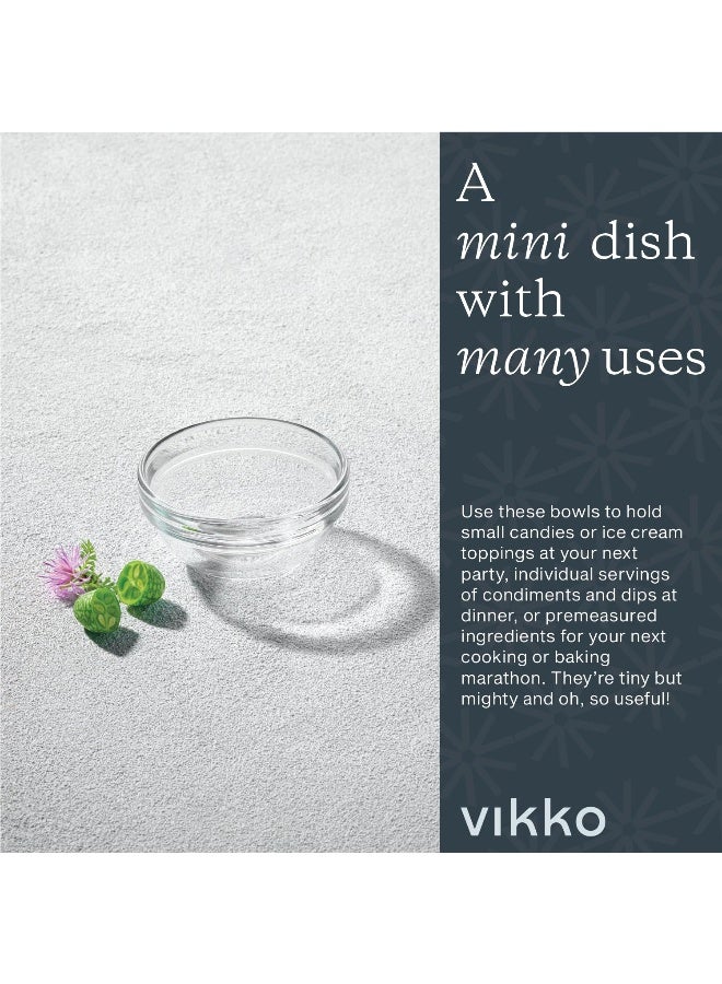 Vikko Small Glass Bowls, Set of 6, 3 Inch, Modern, Clear, Solid, 9 Ounce, Microwave & Dishwasher Safe, Round, Kitchenware, Dip & Dessert Bowls - Image 3