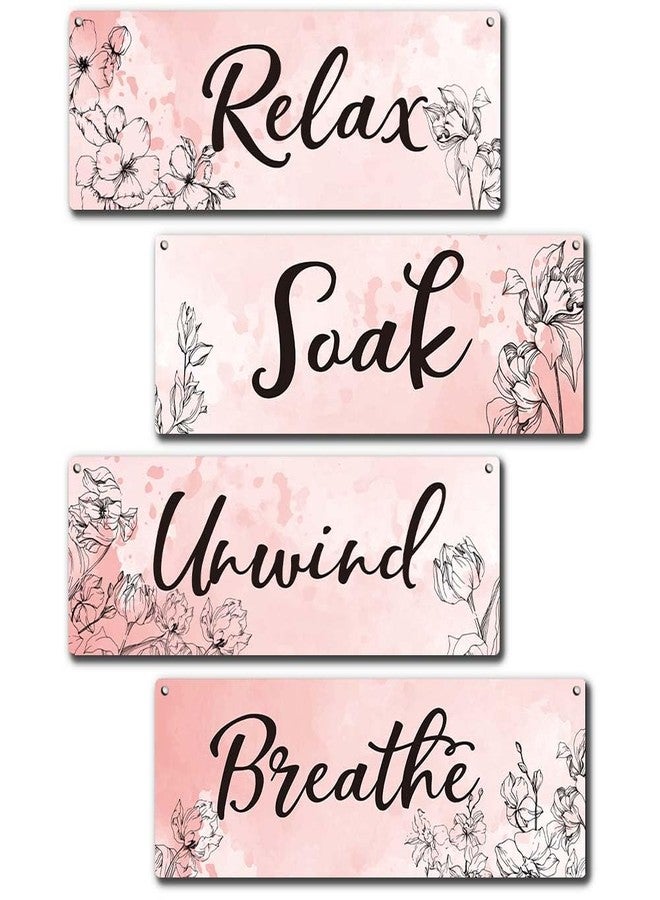 Zmyollo Bathroom Wall Decor Sign, 4 Pieces Pink Bathroom Wooden Sign With Rope, Relax Soak Unwind Breathe Wall Art Decor For Farmhouse Home Bathroom Restroom, Artwork Gifts For Family Friend Colleague, B17 - Image 1