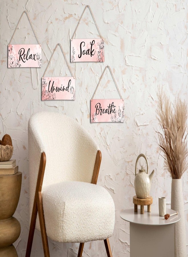 Zmyollo Bathroom Wall Decor Sign, 4 Pieces Pink Bathroom Wooden Sign With Rope, Relax Soak Unwind Breathe Wall Art Decor For Farmhouse Home Bathroom Restroom, Artwork Gifts For Family Friend Colleague, B17 - Image 4