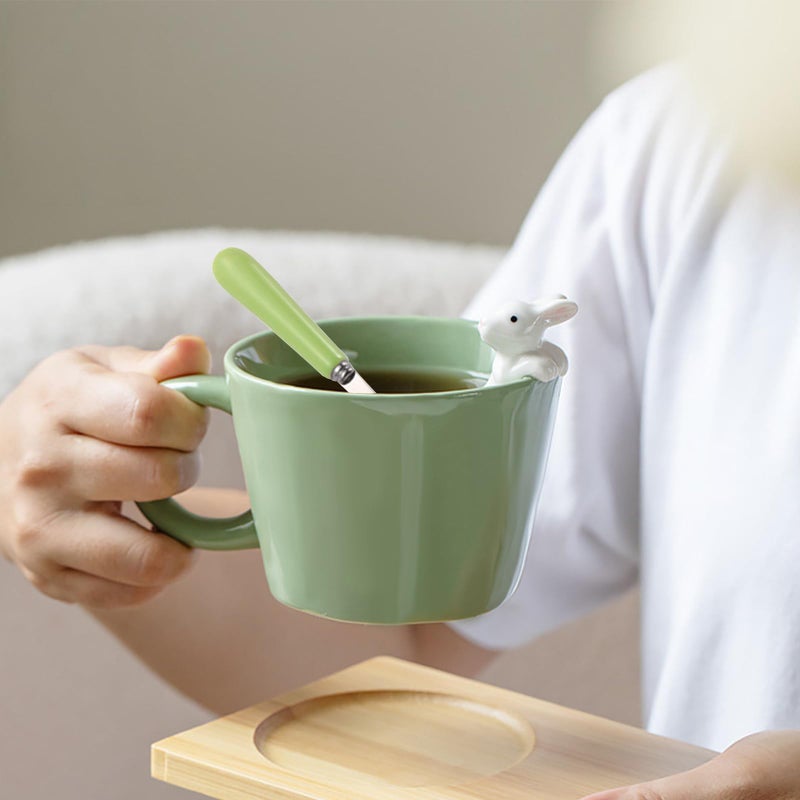 BigNoseDeer Cute Easter Bunny Mugs with 3D Rabbit Inside Kawaii Ceramic Rabbit Coffee Mug with Spoon Cute Gifts Easter Gifts Gag Gifts for Women White Elephant Gifts for Adults 12oz (Green) - Image 2