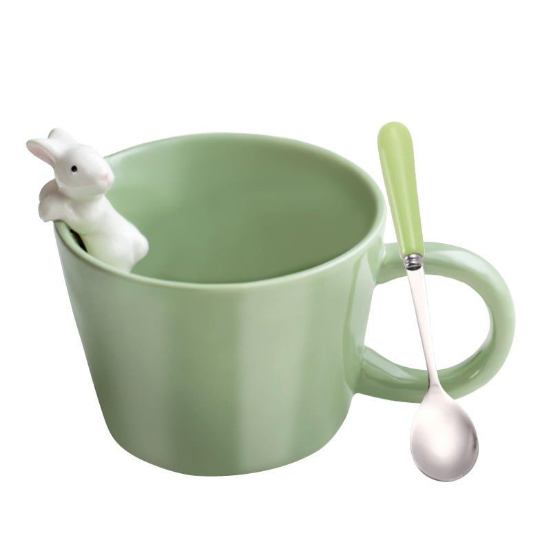 BigNoseDeer Cute Easter Bunny Mugs with 3D Rabbit Inside Kawaii Ceramic Rabbit Coffee Mug with Spoon Cute Gifts Easter Gifts Gag Gifts for Women White Elephant Gifts for Adults 12oz (Green) - Image 1