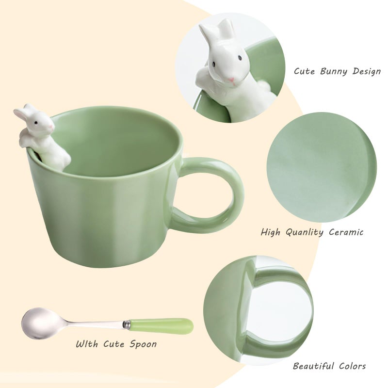 BigNoseDeer Cute Easter Bunny Mugs with 3D Rabbit Inside Kawaii Ceramic Rabbit Coffee Mug with Spoon Cute Gifts Easter Gifts Gag Gifts for Women White Elephant Gifts for Adults 12oz (Green) - Image 3
