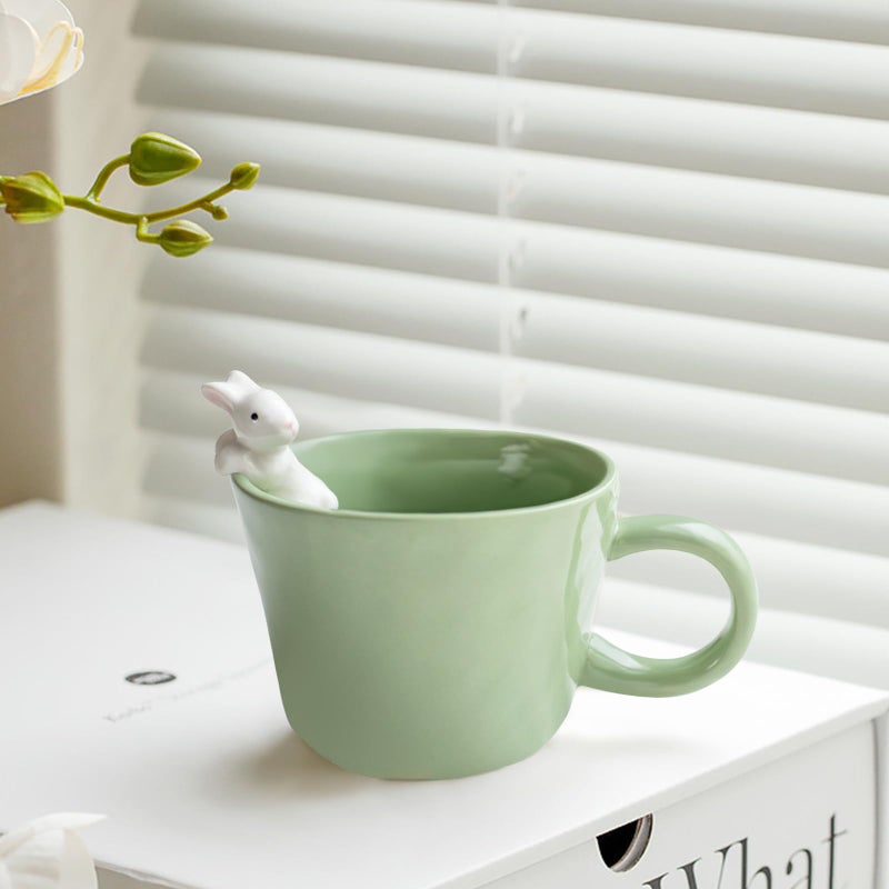 BigNoseDeer Cute Easter Bunny Mugs with 3D Rabbit Inside Kawaii Ceramic Rabbit Coffee Mug with Spoon Cute Gifts Easter Gifts Gag Gifts for Women White Elephant Gifts for Adults 12oz (Green) - Image 5