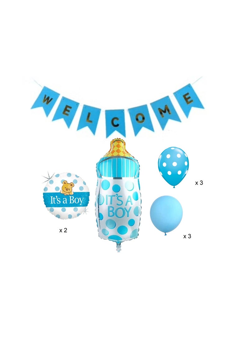 Welcome Baby Boy Banner With Foil And Latex Blue Balloons Set - Image 2