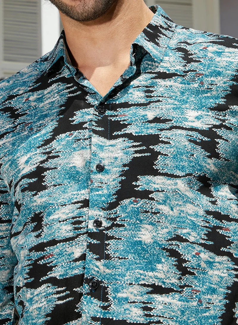 Campus Sutra Men's Sky Blue & Midnight Black Contrast-Scuff Shirt