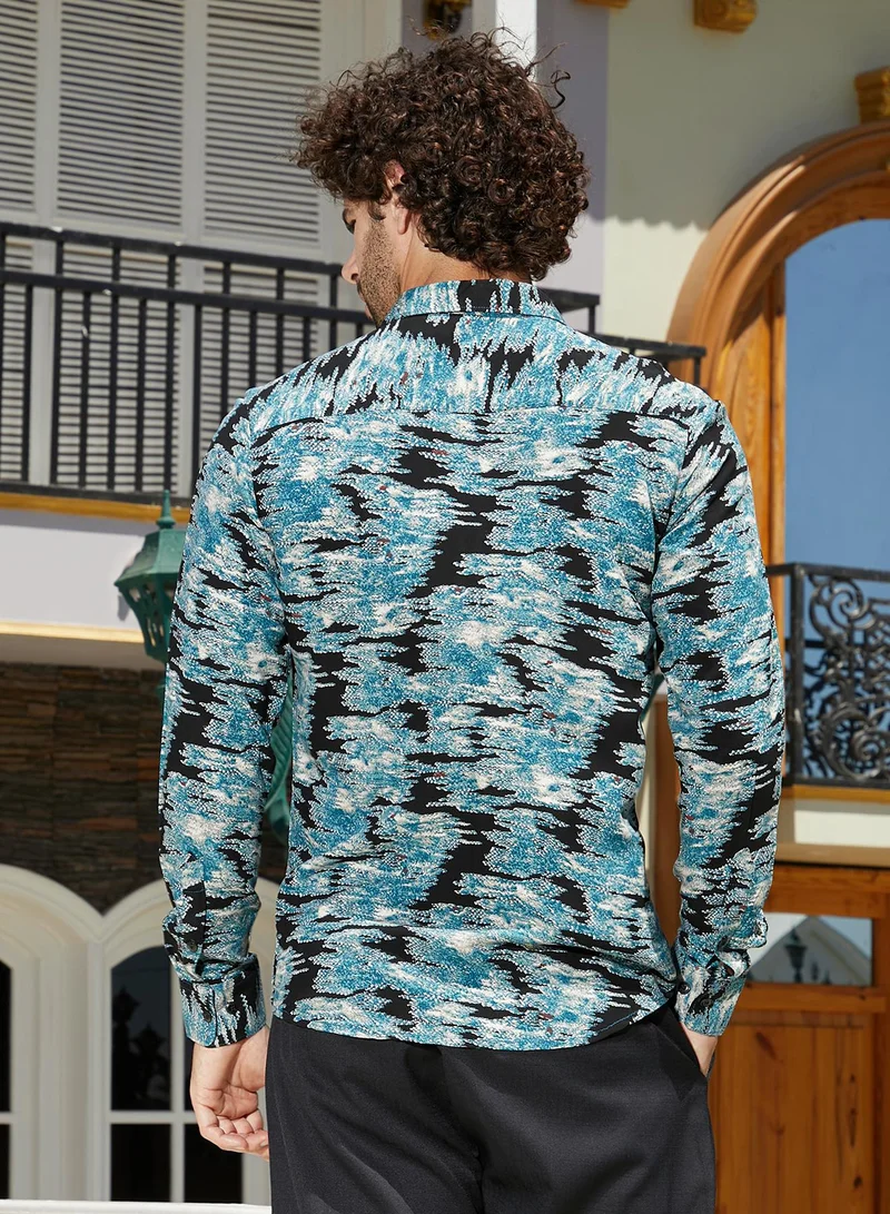 Campus Sutra Men's Sky Blue & Midnight Black Contrast-Scuff Shirt