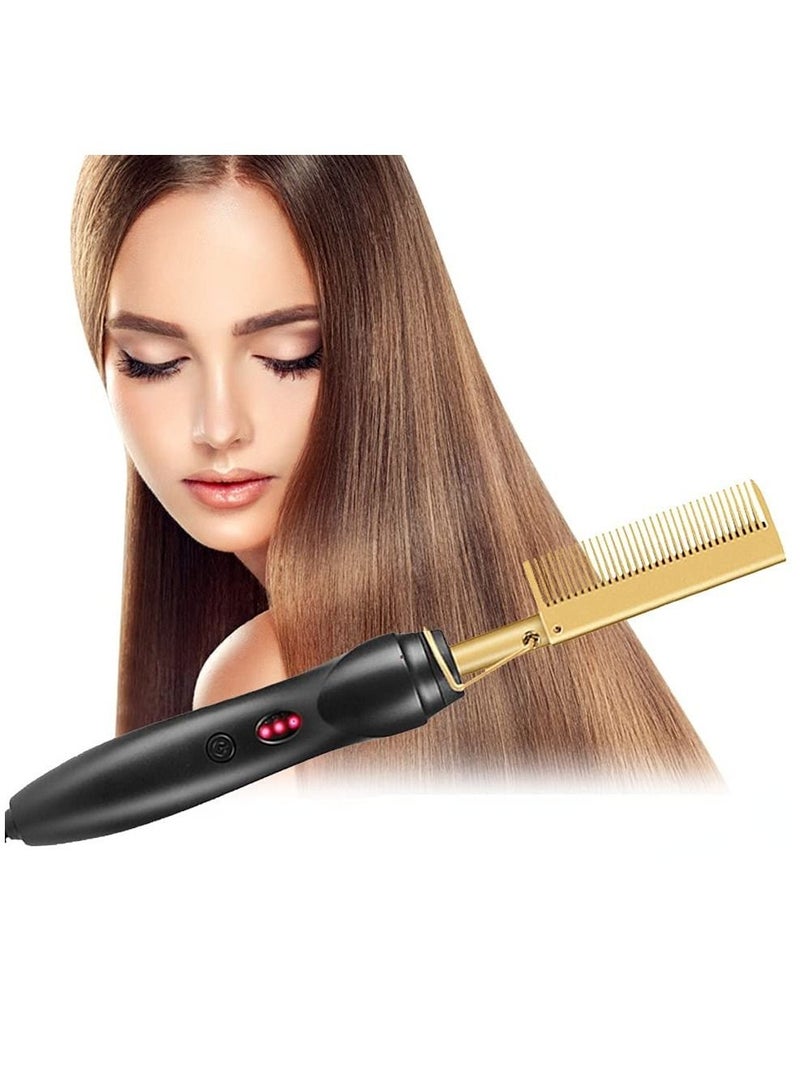 DubaiGallery مشط تسخين كهربائي 2 في 1 مكواة فرد الشعر ومجعد الشعر منتج متميز باللون الذهبي - Image 1