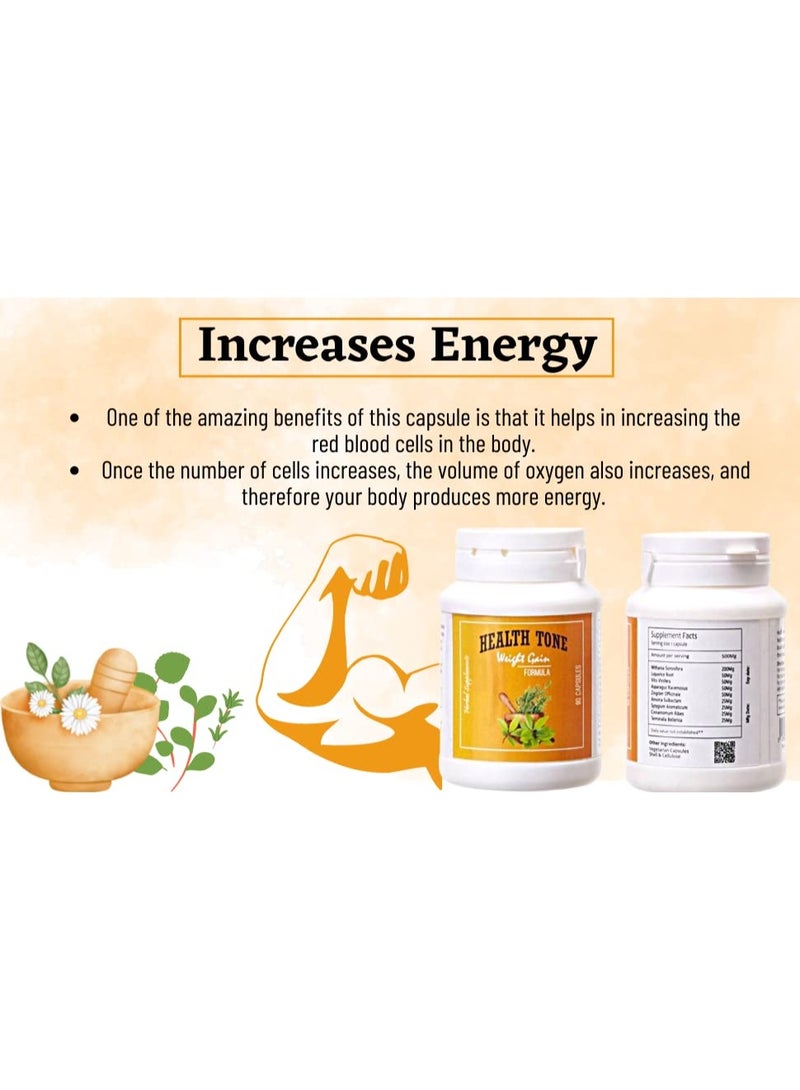 Health Tone Weight Gain Capsules with Herbal Extracts – 90 Capsules – Appetite Support & Energy Boost - Image 2