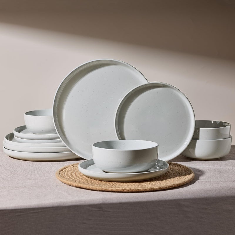 Famiware Milkyway Plates and Bowls Set, 12 Pieces Dinnerware Sets, Dishes Set for 4, Light Gray - Image 1