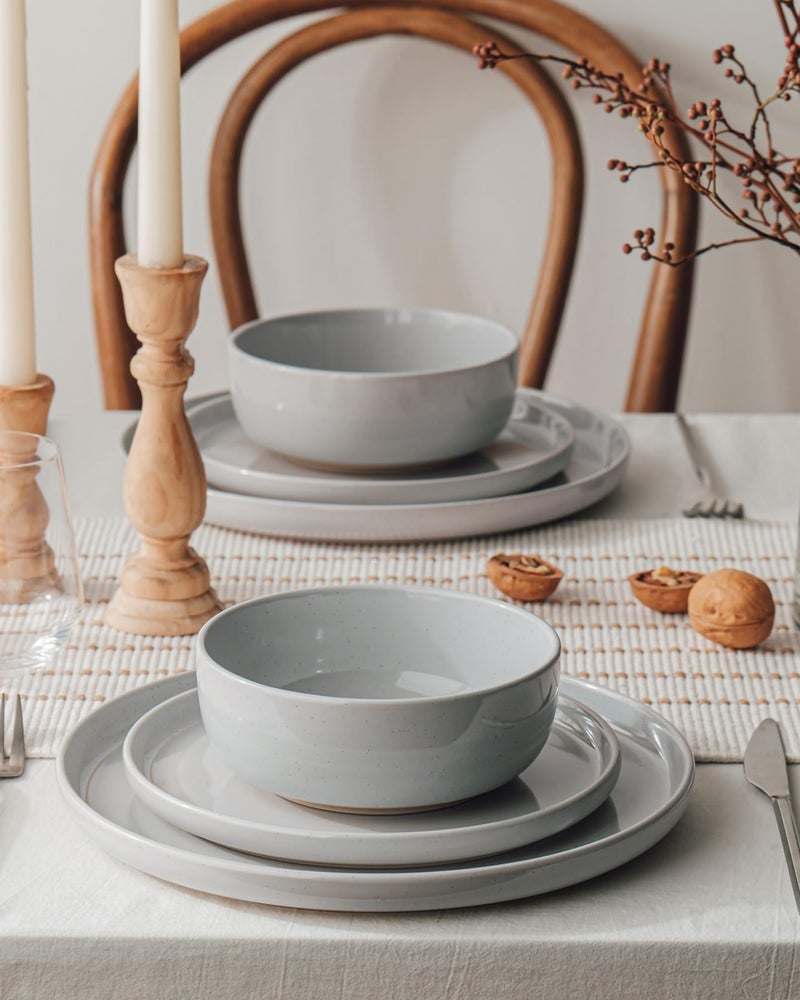Famiware Milkyway Plates and Bowls Set, 12 Pieces Dinnerware Sets, Dishes Set for 4, Light Gray - Image 2