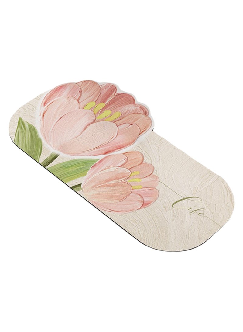 40*60cm Light Luxury Diatom Mud Floor Mat Bathroom Water-Absorbing Toilet Entrance Quick-Drying Foot Mat Toilet Bathroom Door Mat (Pink Tulip) - Image 1