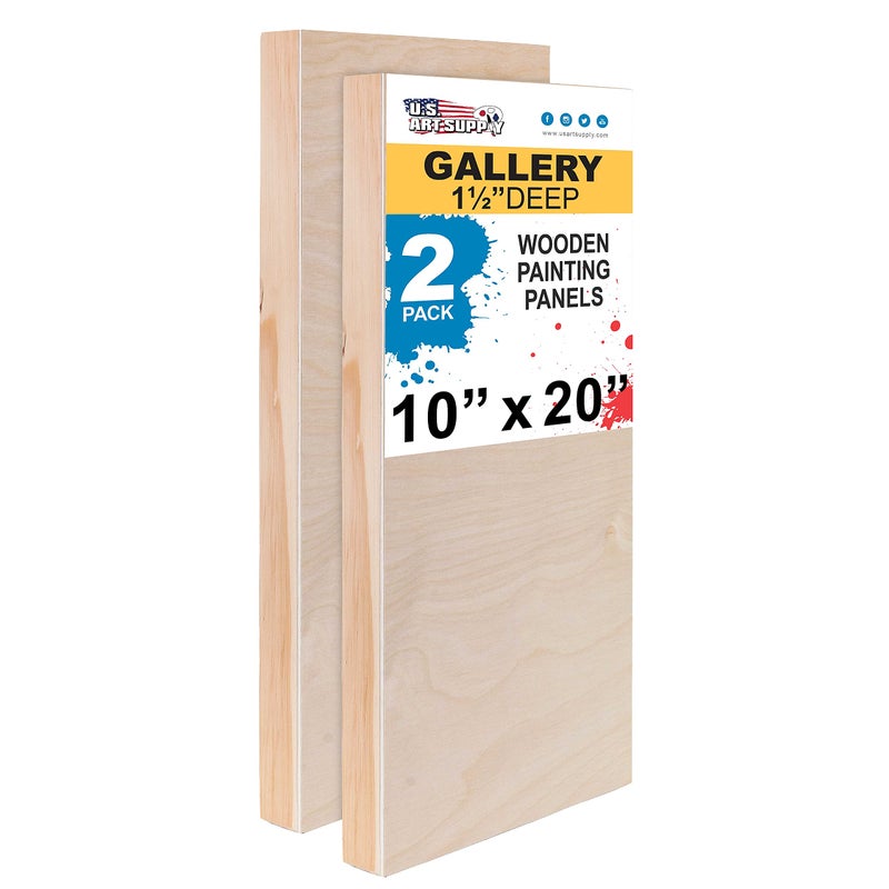 US Art Supply Unfinished Cradled Wood Panels for Painting 2 Pack of 10x20 inch Gallery Birch Wooden Canvas Boards 112 Deep MixedMedia Craft Acrylic Oil Encaustic Paint Pouring