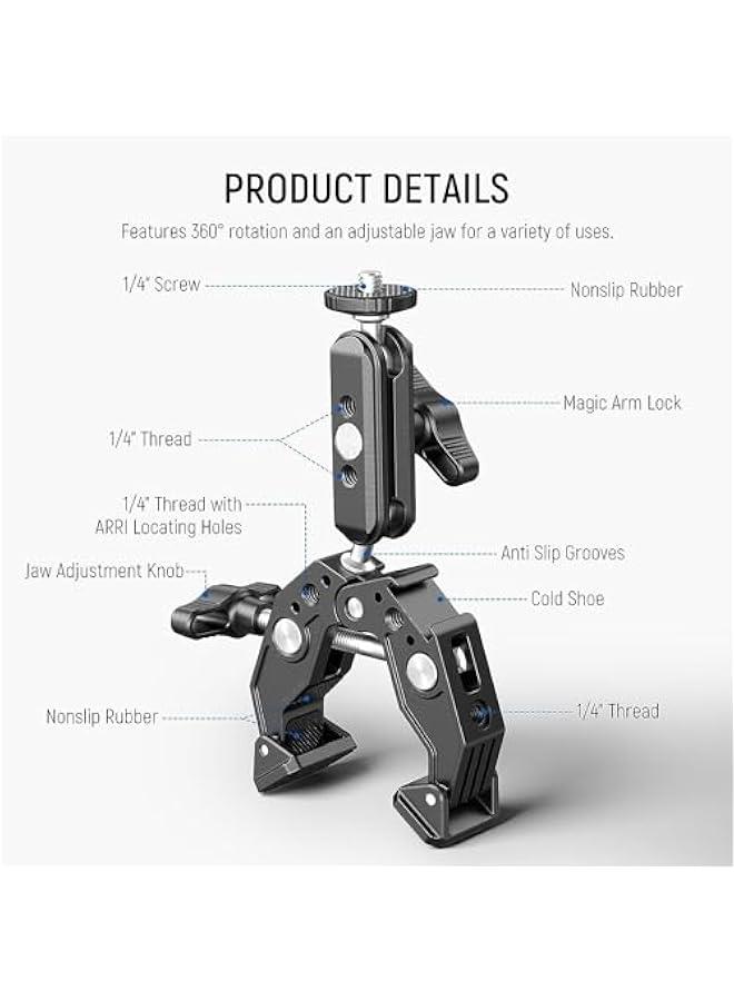 Arabest NEW Super Clamp with Dual Ballhead Arm, Cold Shoe Mount Adapter for Desk Tripod Crossbar. Compatible with SmallRig GoPro DJI ST83. Great for Phone and Action Camera.  - Image 3