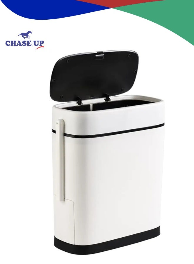 Chase Up 3.7 Gallons Bathroom Trash Can Set, 14 Liter Toilet Trash Can with Toilet Brush Holder, Slim Bathroom Trash Can, RV Trash Can for Inside, Black lid