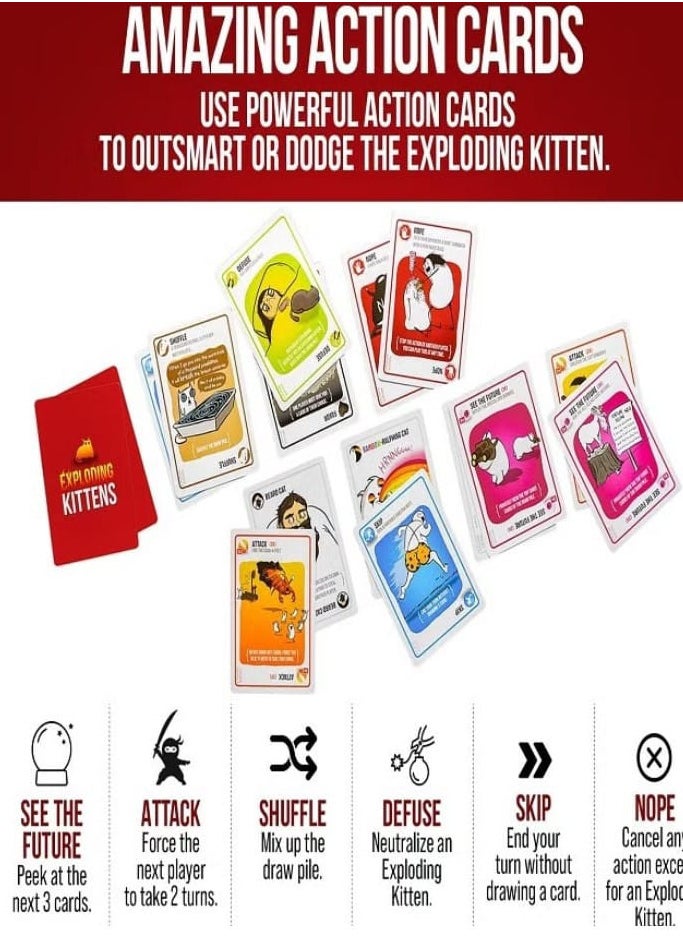 Exploding Kittens Original Edition - Hilarious Family Card Game - Party Game for Ages 7 and Up - 56 Cards - 2-5 Players - 15 Minutes of Play