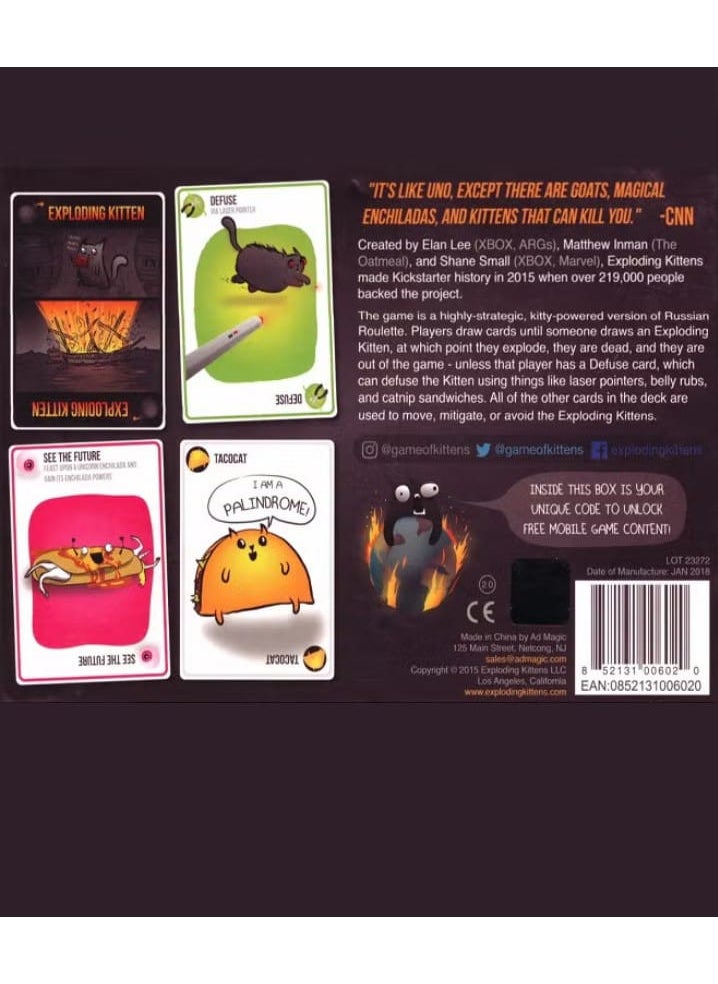 Exploding Kittens Original Edition - Hilarious Family Card Game - Party Game for Ages 7 and Up - 56 Cards - 2-5 Players - 15 Minutes of Play