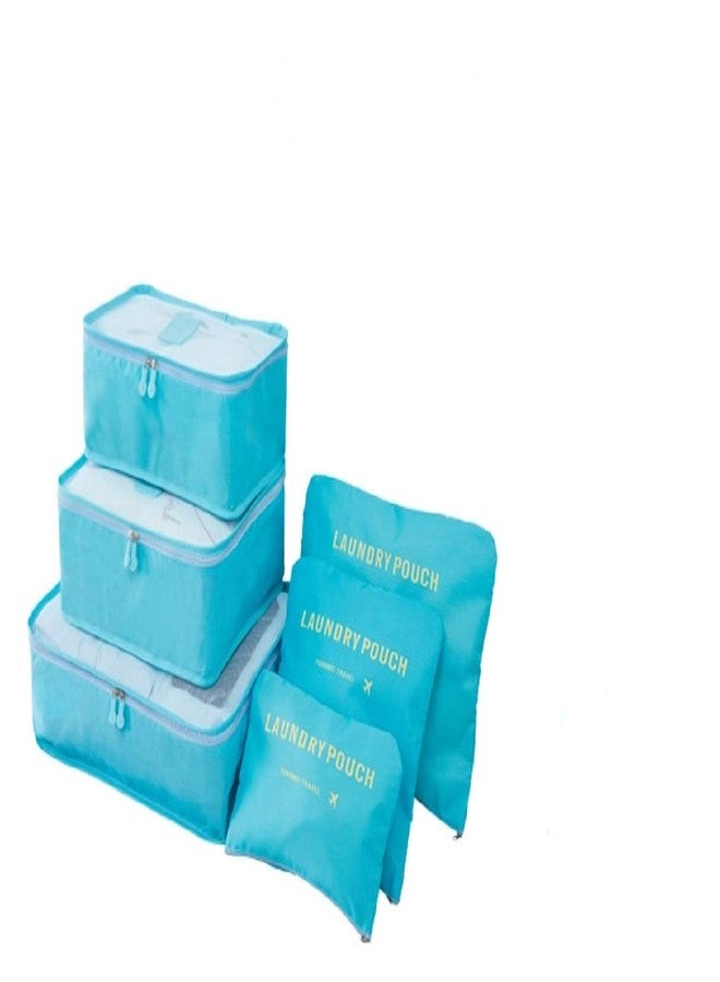 ستايليز 7 في 1 حقائب سفر من النايلون لغسيل الملابس ومستحضرات التجميل والمكياج، مكعبات تنظيم التعبئة مع حقيبة أحذية (أزرق سماوي_S1037-مجموعة من 6 قطع مكعبات التعبئة + حقيبة أحذية زرقاء سماوية_S1095) - Image 3
