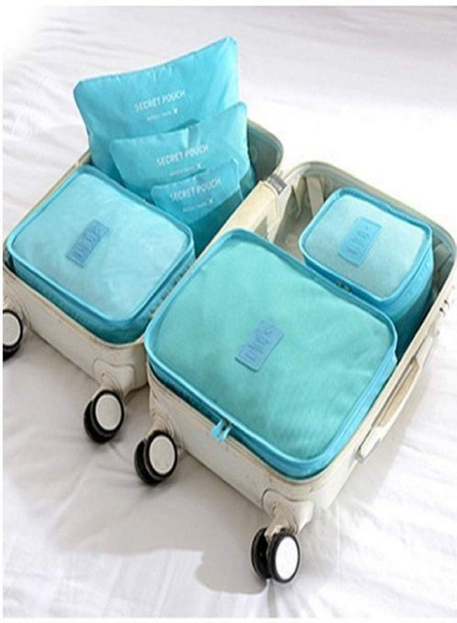 ستايليز 7 في 1 حقائب سفر من النايلون لغسيل الملابس ومستحضرات التجميل والمكياج، مكعبات تنظيم التعبئة مع حقيبة أحذية (أزرق سماوي_S1037-مجموعة من 6 قطع مكعبات التعبئة + حقيبة أحذية زرقاء سماوية_S1095) - Image 2