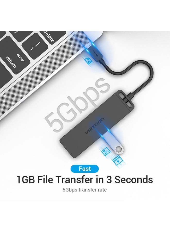 VENTION Type-C to 4-Port USB 3.0 Hub with Power Supply Black ABS Type Model - Image 4