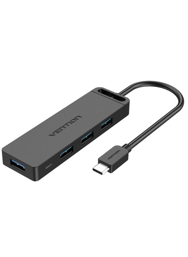 VENTION Type-C to 4-Port USB 3.0 Hub with Power Supply Black ABS Type Model - Image 1