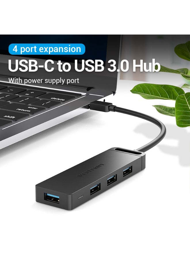 VENTION Type-C to 4-Port USB 3.0 Hub with Power Supply Black ABS Type Model - Image 2