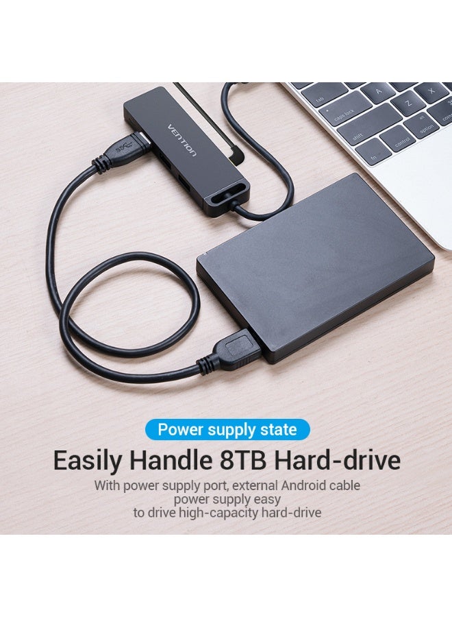 VENTION Type-C to 4-Port USB 3.0 Hub with Power Supply Black ABS Type Model - Image 5