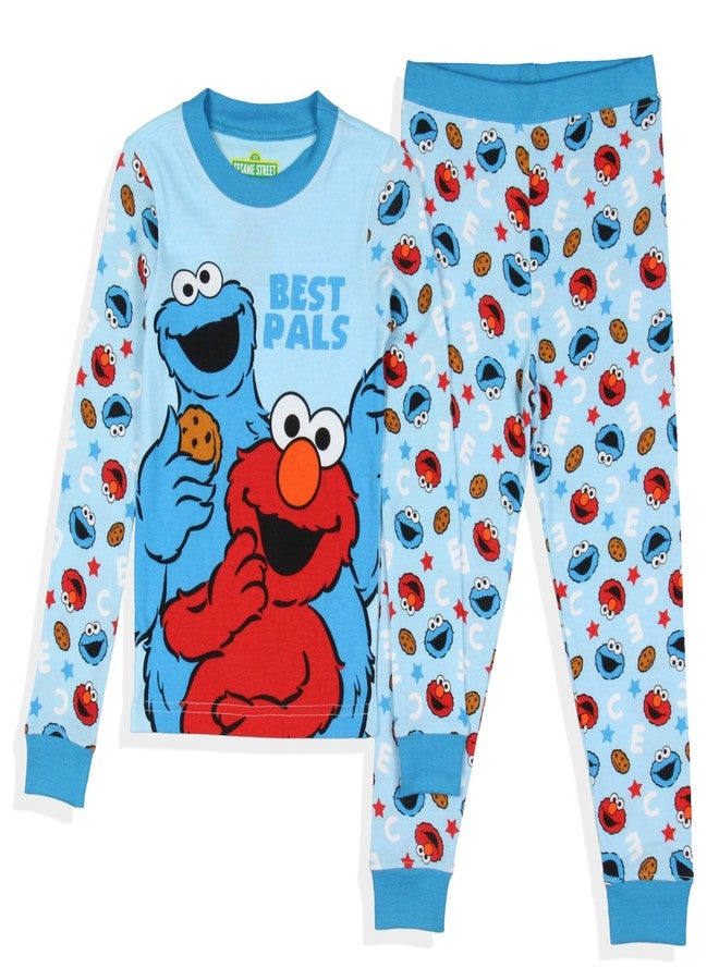 INTIMO Sesame Street Toddler Boys' Cookie Monster Elmo Best Pals 2 Piece Long Sleeve Pajama Set (2T) Blue - Image 2