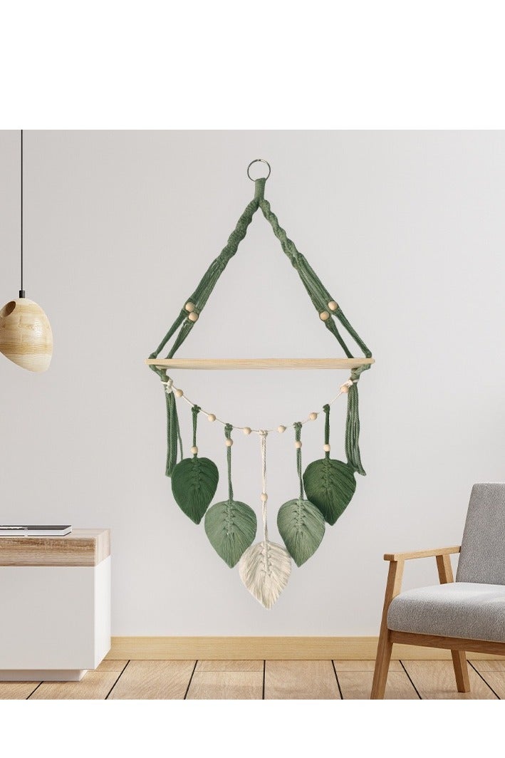 Macrame Hanging Shelves Wood Floating Storage Shelf Boho Woven Leaf Wall Decor Plant Hanger for Photo Display Bedroom Living Room Nursery Decor - Image 5