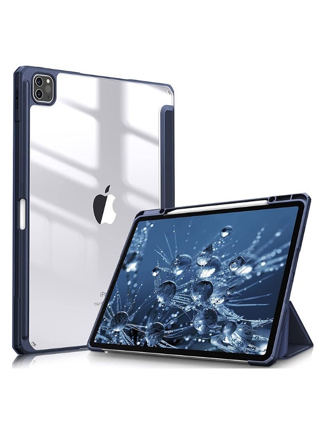 Beauenty ipad 12.9 Transparent acrylic flat cover triple fold stand Royal blue