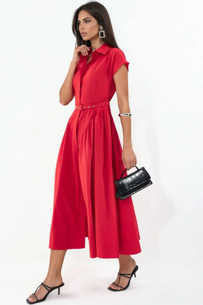 Busem BUSEM Belted Midi Dress with Shirt Collar