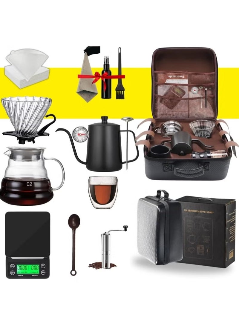 بريمو بلس مجموعة ماكينة تحضير القهوة ، 12 قطع من ملحقات القهوة مع حقيبة حمل محمولة، مجموعة قهوة باريستا بالتنقيط لحقيبة ادوات القهوة المختصة v60 - Image 1