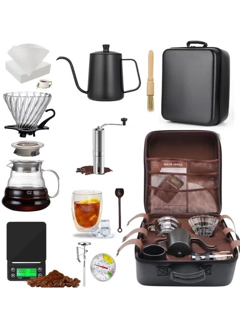 بريمو بلس مجموعة ماكينة تحضير القهوة ، 12 قطع من ملحقات القهوة مع حقيبة حمل محمولة، مجموعة قهوة باريستا بالتنقيط لحقيبة ادوات القهوة المختصة v60 - Image 2