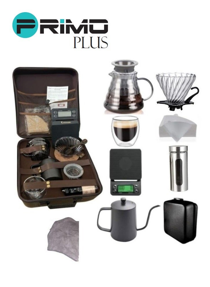 بريمو بلس مجموعة ماكينة تحضير القهوة ، 12 قطع من ملحقات القهوة مع حقيبة حمل محمولة، مجموعة قهوة باريستا بالتنقيط لحقيبة ادوات القهوة المختصة v60 - Image 3