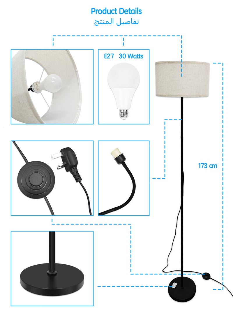 MITOYO Modern Design Floor Lamp - Standing Lamp with 30W LED Bulb - Adjustable Bend Angle - Metal Material - Three-color LED Light - White Light, Natural Light, Warm Light - Detachable Lamp for Living Room, Room, Office, Outdoor  - Image 2