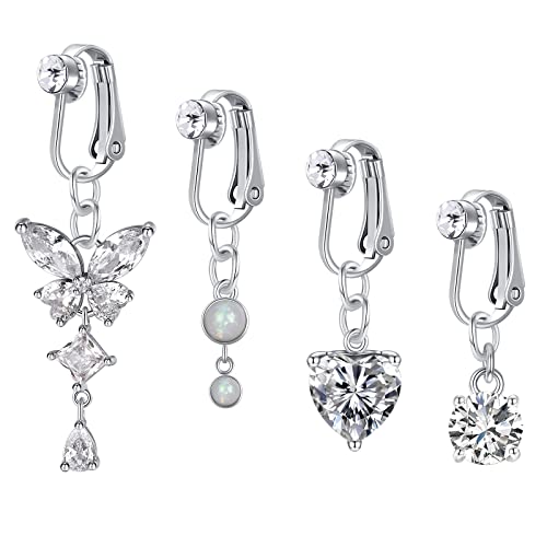 MODRSA Fake Belly Ring - Silver Clip on Belly Piercing Ring - Image 1