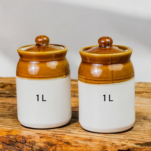 ClayStone Ceramic Achaar Jar Set - 1 Kg (1000 ml) x 2 - Martban Pickle Container - Kitchen Storage for Pickle, Chutneys and Sauces - Durable, and Easy to Clean (Pack of 2) (1 Kg Brown Jar Set) - Image 1