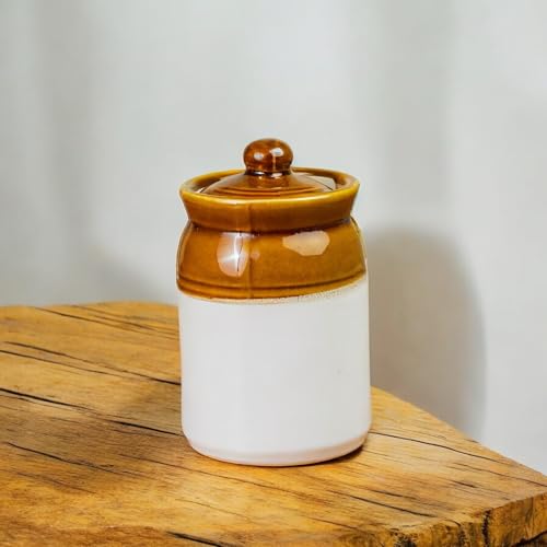ClayStone Ceramic Achaar Jar Set - 1 Kg (1000 ml) x 2 - Martban Pickle Container - Kitchen Storage for Pickle, Chutneys and Sauces - Durable, and Easy to Clean (Pack of 2) (1 Kg Brown Jar Set) - Image 2