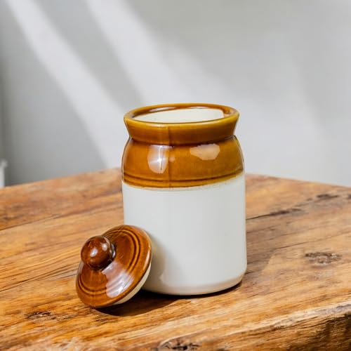 ClayStone Ceramic Achaar Jar Set - 1 Kg (1000 ml) x 2 - Martban Pickle Container - Kitchen Storage for Pickle, Chutneys and Sauces - Durable, and Easy to Clean (Pack of 2) (1 Kg Brown Jar Set) - Image 4