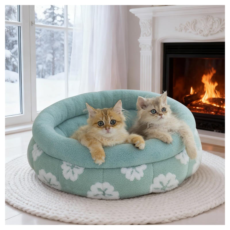 BALANCE Cat Beds for Indoor Cats, Washable Round Cat Bed, Cute 3D Flower Kitten Bed with Anti-Slip Bottom for Puppy and Kitten, 20 Inches, Green - Image 1