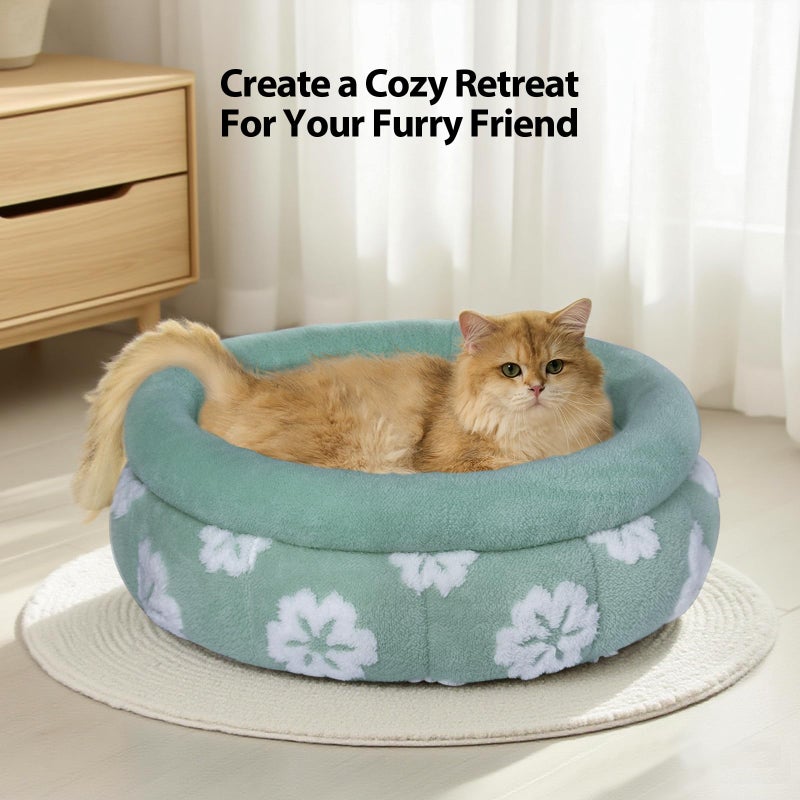 BALANCE Cat Beds for Indoor Cats, Washable Round Cat Bed, Cute 3D Flower Kitten Bed with Anti-Slip Bottom for Puppy and Kitten, 20 Inches, Green - Image 4