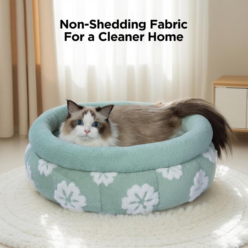 BALANCE Cat Beds for Indoor Cats, Washable Round Cat Bed, Cute 3D Flower Kitten Bed with Anti-Slip Bottom for Puppy and Kitten, 20 Inches, Green - Image 3