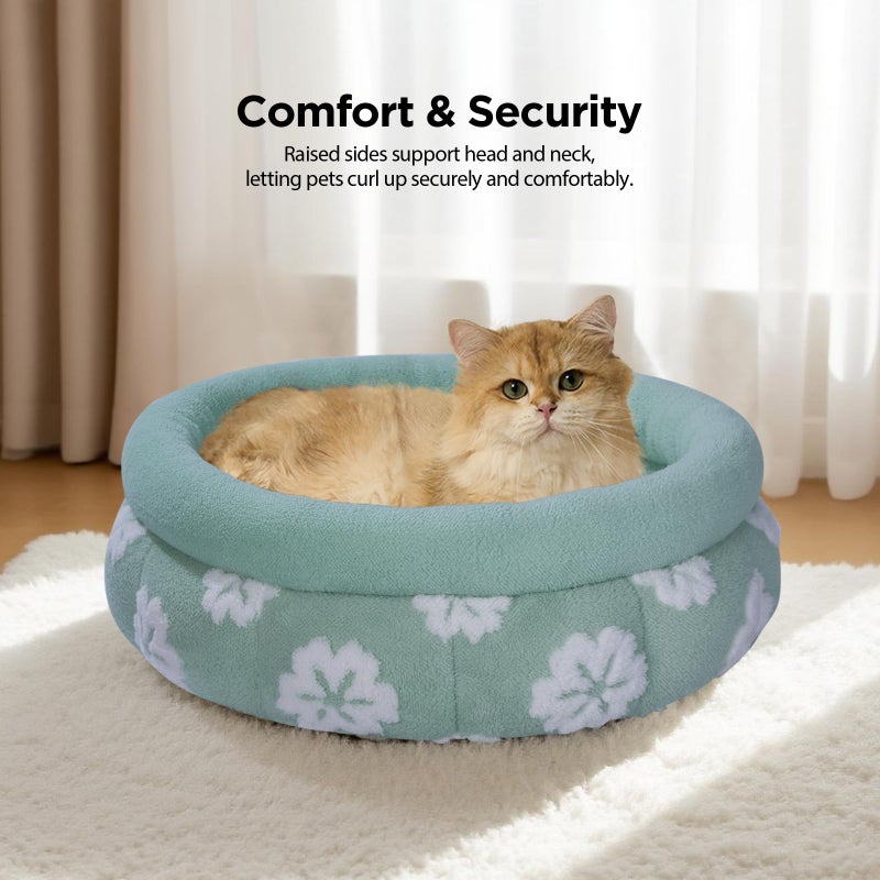 BALANCE Cat Beds for Indoor Cats, Washable Round Cat Bed, Cute 3D Flower Kitten Bed with Anti-Slip Bottom for Puppy and Kitten, 20 Inches, Green - Image 2
