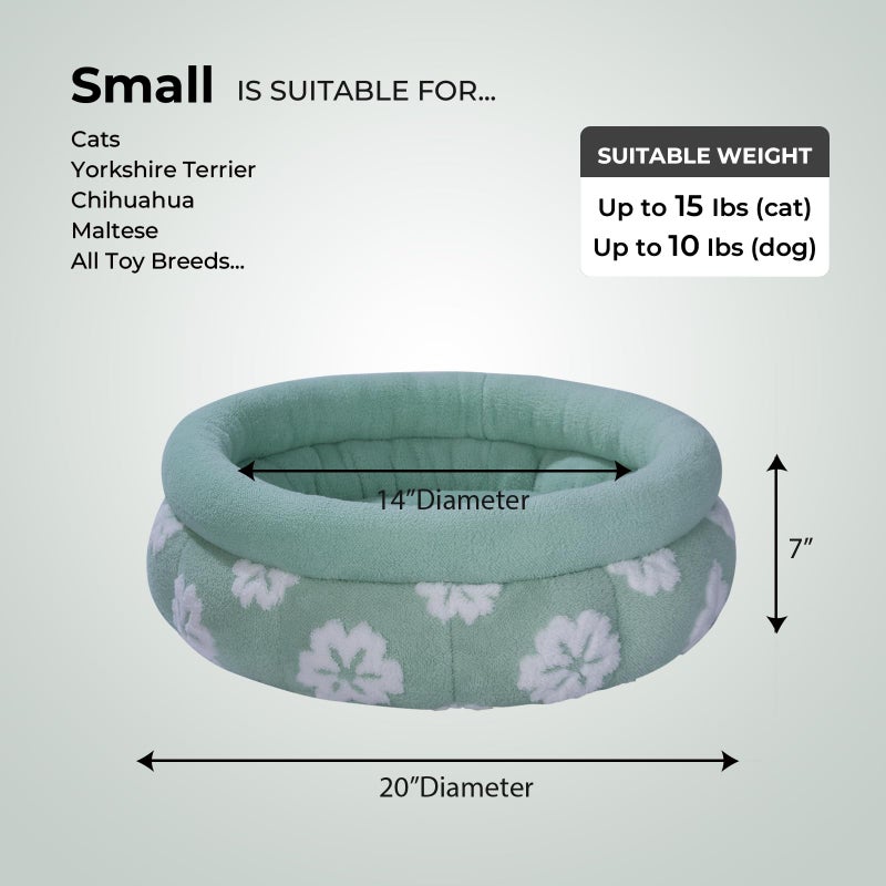 BALANCE Cat Beds for Indoor Cats, Washable Round Cat Bed, Cute 3D Flower Kitten Bed with Anti-Slip Bottom for Puppy and Kitten, 20 Inches, Green - Image 5