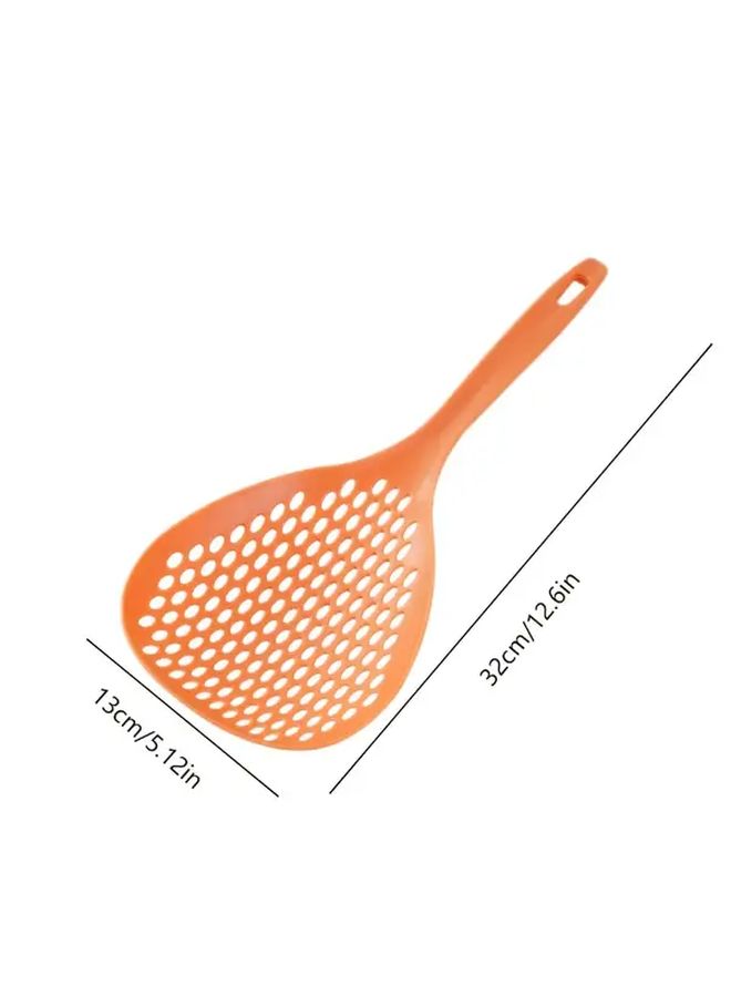 Orange Multi Purpose Strainer Spoon With Long Non Slip Handle For Cooking - Image 2