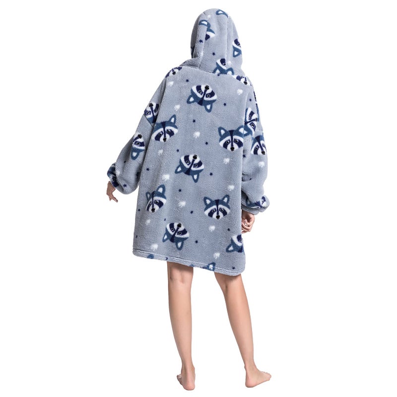 DESERT HOME Wearable Blanket Hoodie Oversized Hooded Blanket for Adult Women Super Soft Comfortable Warm Flannel Grey Raccoon - Image 4