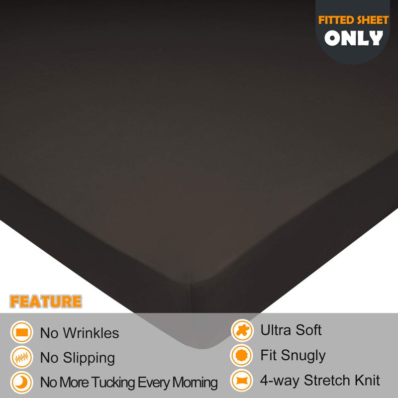 N&Y HOME King Size Fitted Sheet Only - 4-Way Stretch Jersey Knit  T-Shirt Feeling & Ultra Soft  Wrinkle Free  Non-Slip & Snug Fit for Mattress (Deep: 5""-13"") - Brown  King  - Image 2