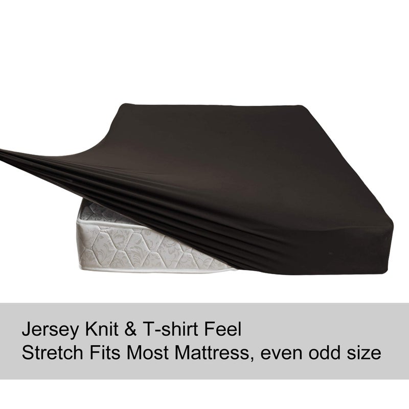 N&Y HOME King Size Fitted Sheet Only - 4-Way Stretch Jersey Knit  T-Shirt Feeling & Ultra Soft  Wrinkle Free  Non-Slip & Snug Fit for Mattress (Deep: 5""-13"") - Brown  King  - Image 3