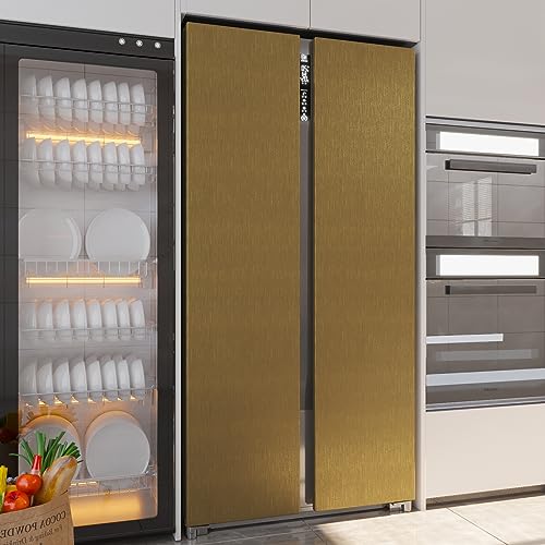 VOLEAAR Brass Color Matte Gold Contact Paper 15.7 x 393.7 Inches Peel and Stick Vinyl Self Adhesive Waterproof Wallpaper for Kitchen Cabinet Countertop Dishwasher Appliances Wrap Fridge Cover - Image 2